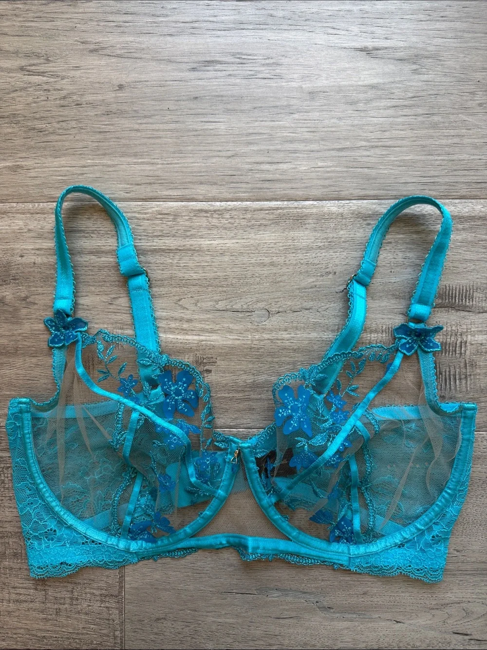 Honey Birdette Floral Sheer Whitney Ocean Bra - Picture 2 of 6